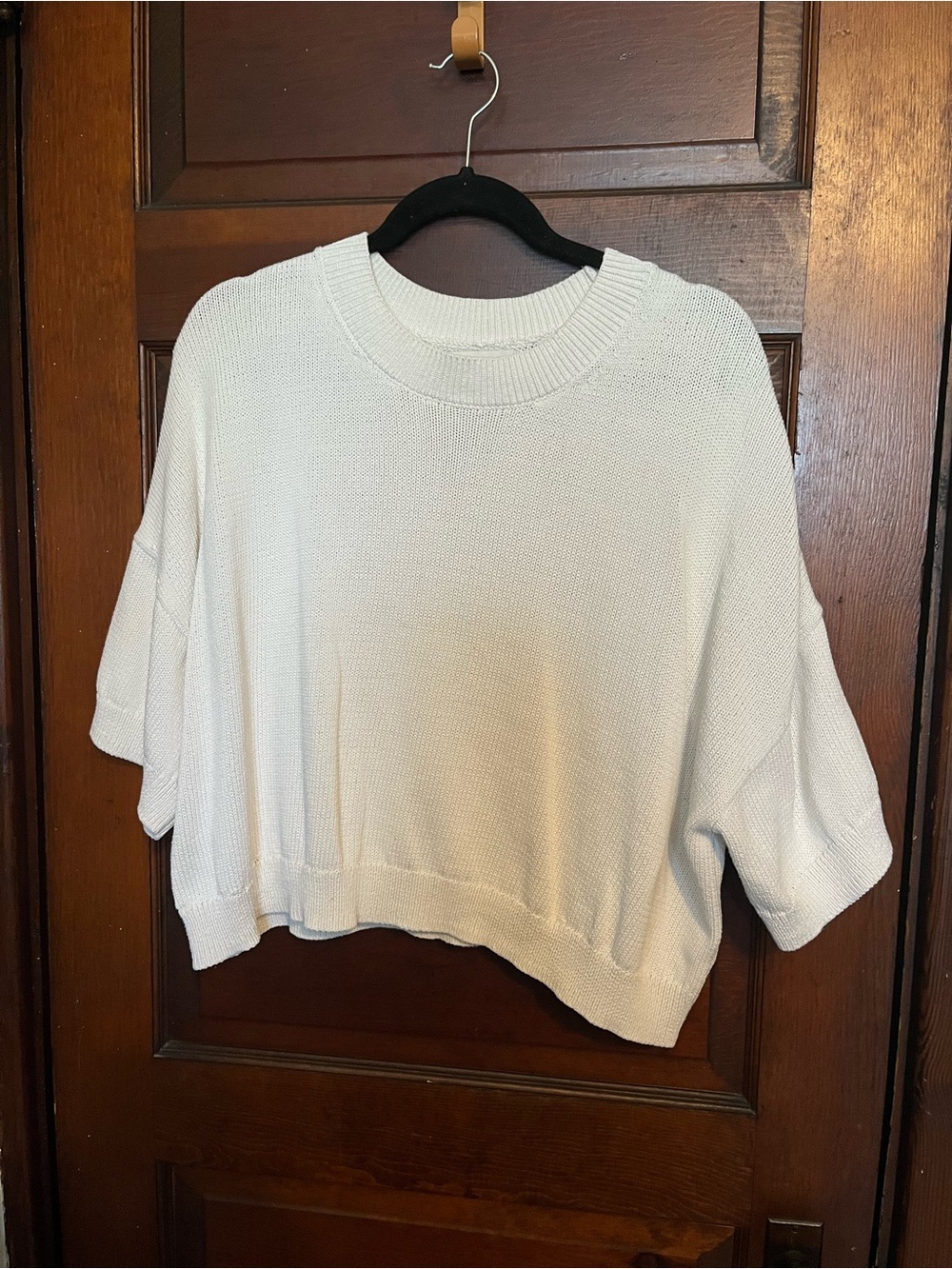 Banana Republic White Short-Sleeve Knit Sweatshirt